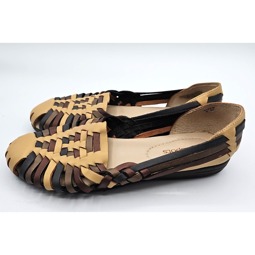 Softspots Womens Woven Leather Huarache Flats Brown Tan Comfort Shoes 9M 951329